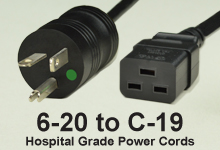 NEMA 6-20 to C-19 Hospital Grade AC Power Cords and AC Cables