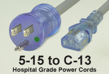 Clear NEMA 5-15 to C-13 Hospital Grade AC Power Cords and AC Cables