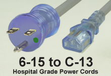NEMA 6-15 to C-13 Hospital Grade AC Power Cords and AC Cables