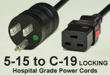 NEMA 5-15 to Locking C-19 Hospital Grade AC Power Cords and AC Cables