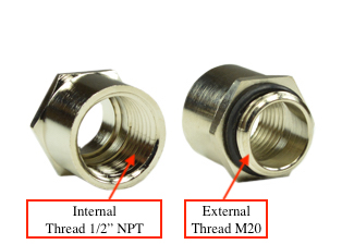 M20 ADAPTER <font color="yellow">(**)</font>, BRASS, NICKEL PLATED O-RING. <font color="yellow"> CONVERTS M20 THREAD TO 1/2 INCH NPT THREAD.</font> 

<br><font color="yellow">Notes:</font> 
<br><font color="yellow">**</font> <font color="yellow"></font> For connection to M20 threaded boxes or fittings with M20 thread opening.<font color="yellow"> Note: Reverse gender adapter available # 02015.</font>

<BR><font color="yellow">*</font> M20 threads with 1.5 pitch on external side and 1/2 inch NPT threads on internal side of adapter. <br><font color="yellow">*</font> NPT is abbreviation for National Pipe Taper (National Pipe Thread) the United States standard for pipe fittings.
<br><font color="yellow">*</font> Availability: 5,608 in stock, $6.22 each.
<br><font color="yellow">*</font> Volume discounts available.
<br><font color="yellow">*</font> Contact sales office to purchase direct or buy on-line from <a target="_blank" href="https://www.amazon.com/Inch-thread-adapters-7-76-ring/dp/B0771SJ58Z/ref=sr_1_2?ie=UTF8&qid=1510065938&sr=8-2&keywords=m20+to+1%2F2+npt">Amazon 741945016144</a></font>














 