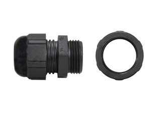 PG11 STRAIN RELIEF CORD CONNECTOR, LIQUID TIGHT (IP68), BLACK. STANDARD TYPE. DIAMETER RANGE = 5.0-10.0 mm (0.200"-0.394").

<br><font color="yellow">Notes: </font> 
<br><font color="yellow">*</font> Threaded locking nut included.

