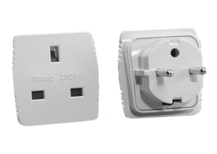BRITISH, UNITED KINGDOM 10 AMPERE-250 VOLT PLUG ADAPTER. CONNECTS BRITISH TYPE G BS 1363A PLUGS (UK1-13P) TO GERMAN, EUROPEAN CEE 7/3 SCHUKO OUTLETS (EU1-16R) AND FRENCH CEE 7/5 (FR1-16R) OUTLETS, 2 POLE-3 WIRE GROUNDING (2P+E). WHITE. 

<br><font color="yellow">Notes: </font> 
<br><font color="yellow">*</font> Plug end = 4.8 mm diameter pins.
<br><font color="yellow">*</font> Scroll down to view additional related products.






 