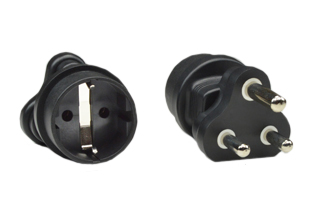 SOUTH AFRICA, INDIA 10 AMPERE-250 VOLT <font color="yellow"> TYPE M </font>  PLUG ADAPTER (UK2-15P), CEE 7/3 SOCKET, SHUTTERED CONTACTS, 2 POLE-3 WIRE GROUNDING (2P+E). BLACK.

<br><font color="yellow">Notes: </font> 
<br><font color="yellow">*</font> Connects European "Schuko" CEE 7/7, CEE 7/4, CEE 7/16 type E, F, C plugs with South Africa, India type M sockets.
<br><font color="yellow">*</font> Adapter connects with South Africa, India, BS 546, IS 1293 (16A-250V) type M outlets only.
<br><font color="yellow">*</font> Scroll down to view additional related products.




  