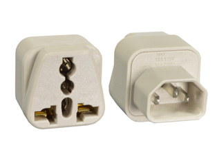 UNIVERSAL IEC 60320 C-14 PLUG ADAPTER, 15A-125V, 10A-250V. CONNECTS EUROPEAN, BRITISH, UK, AUSTRALIA, NEMA, WORLDWIDE /  INTERNATIONAL PLUGS WITH IEC 60320 C-13 OUTLETS, SOCKETS, POWER CORDS, CONNECTORS, 2 POLE-3 WIRE GROUNDING (2P+E). GRAY. 

<br><font color="yellow">Notes: </font> 
<br><font color="yellow">*</font> Add-on adapter #74900-SGA required for "Grounding / Earth" connection when #30235 is used with European, German, French "Schuko" CEE 7/7 & CEE 7/4 plugs.
<br><font color="yellow">*</font>Optional plug adapters with integral "Grounding / Earth" Connection are #30600, #30600-A listed below in related products. Scroll down to view.
