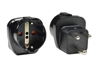 SOUTH AFRICA, INDIA, BS 546 (5/6 AMPERE-250 VOLT) (UK3-5R) <font color="yellow"> TYPE D </font> PLUG ADAPTER, SHUTTERED CONTACTS, 2 POLE-3 WIRE GROUNDING (2P+E), IMPACT RESISTANT NYLON. BLACK.  

<br><font color="yellow">Notes: </font> 
<br><font color="yellow">*</font> Connects European Schuko CEE 7/7, CEE 7/4, CEE 7/16 type E, F, C, plugs with South Africa, India, BS 546 (5A/6A-250V) type D outlets.
<br><font color="yellow">*</font> Connects Italy 10A-250V (IT1-10P) plugs, Switzerland 10A-250V plugs (SW1-10P), type C Europlugs with South Africa India, BS 546 (5A/6A-250V) type D outlets.
<br><font color="yellow">*</font> Adapter connects with South Africa, India (5A/6A-250V) type D outlets only.
<br><font color="yellow">*</font><font color="yellow">*</font> Scroll down to view related product groups including similar adapters or select from Adapter Links and Transformer Links.
<br><font color="yellow">*</font> Adapter Links:  
<font color="yellow">-</font> <a href="https://www.internationalconfig.com/plug_adapt.asp" style="text-decoration: none">Country Specific Adapters</a> <font color="yellow">-</font> <a href="https://www.internationalconfig.com/universal_plug_adapters_multi_configuration_electrical_adapters.asp" style="text-decoration: none">Universal Adapters</a> <font color="yellow">-</font> <a href="https://www.internationalconfig.com/icc5.asp?productgroup=%27Plug%20Adapters%2C%20International%27" style="text-decoration: none">Entire List of Adapters</a> <font color="yellow">-</font> <a href="https://www.internationalconfig.com/Electrical_Adapters_C13_C14_C19_C20_C15_C7_C5_C21_60309_and_Electrical_Adapter_Power_Cords.asp" style="text-decoration: none">IEC 60320 Adapters</a> <font color="yellow">-</font><BR> <a href="https://www.internationalconfig.com/icc6.asp?item=IEC60320-Power-Cord-Splitters" style="text-decoration: none">IEC 60320 Splitter Adapters </a> <font color="yellow">-</font> <a href="https://www.internationalconfig.com/icc6.asp?item=IEC60320-Power-Cord-Splitters" style="text-decoration: none">NEMA Splitter Adapters </a> <font color="yellow">-</font> <a href="https://www.internationalconfig.com/icc6.asp?item=888-2126-ADPU" style="text-decoration: none">IEC 60309 Adapters</a> <font color="yellow">-</font> <a href="https://www.internationalconfig.com/cordhelp.asp" style="text-decoration: none">Worldwide and IEC Power Cord Selector</a>.
<br><font color="yellow">*</font> Transformer Links: <font color="yellow">-</font> <a href="https://www.internationalconfig.com/icc6.asp?item=Transformers" style="text-decoration: none">Step-Up, Step-Down Transformers & Voltage Converters </a>.

