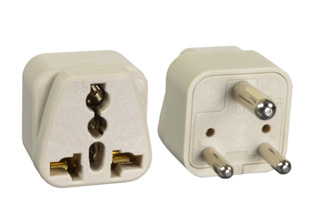 UNIVERSAL SOUTH AFRICA, INDIA 5/6 AMPERE-250 VOLT <font color="yellow"> TYPE D </font> PLUG ADAPTER. CONNECTS EUROPEAN, BRITISH, AMERICAN PLUGS AND SOUTH AFRICA SANS 164-2 TYPE N PLUGS PLUGS WITH SOUTH AFRICA, INDIA  BS 546, IS 1293 (5A/6A-250) UK3-5R OUTLETS, 2 POLE-3 WIRE GROUNDING (2P+E). GRAY.

<br><font color="yellow">Notes: </font> 
<br><font color="yellow">*</font> Adapter connects with South Africa, India, BS 546, IS 1293 (5A/6A-250V) type D outlets only.
<br><font color="yellow">*</font> Add-on adapter #74900-SGA required for "Grounding / Earth" connection when #30245 is used with European, German, French "Schuko" CEE 7/7 & CEE 7/4 plugs.
<br><font color="yellow">*</font> Optional plug adapter with integral "Grounding / Earth" Connection is #30245-GB listed below in related products.
<br><font color="yellow">*</font> View related products below for country specific universal and International worldwide plug adapters for all countries. Scroll down to view.