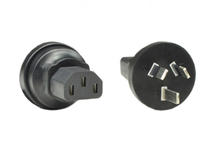 ADAPTER, AUSTRALIA, NEW ZEALAND (AU1-10P), CHINA (CH1-10P) TYPE I PLUG, IEC 60320 C-13 CONNECTOR, 10 AMPERE-250 VOLT, 2 POLE-3 WIRE GROUNDING (2P+E), IMPACT RESISTANT RUBBER BODY. BLACK. 

<br><font color="yellow">Notes: </font> 
<br><font color="yellow">*</font> Adapter plug connects with 10 Ampere, 15 Ampere, 20 Ampere Australian, New Zealand power outlets, connectors.
<br><font color="yellow">*</font> IEC 60320 C-13 connector connects with C-14 power cords.
<br><font color="yellow">*</font> Scroll down to view related products.
