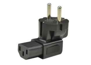 ADAPTER, EUROPEAN "SCHUKO" CEE 7/7 TYPE E & F ANGLE PLUG (EU1-16P), IEC 60320 C-13 CONNECTOR, 10 AMPERE-250 VOLT, 2 POLE-3 WIRE GROUNDING (2P+E), IMPACT RESISTANT RUBBER BODY. BLACK.  

<br><font color="yellow">Notes: </font> 
<br><font color="yellow">*</font> Connects IEC 60320 C-14 power cords, C-14 "Y" type splitter cords with European "Schuko" CEE 7/3 type F outlets & France CEE 7/5 type E outlets.
<br><font color="yellow">*</font><font color="yellow">*</font> Scroll down to view related product groups including similar adapters or select from Adapter Links and Transformer Links.
<br><font color="yellow">*</font> Adapter Links:  
<font color="yellow">-</font> <a href="https://www.internationalconfig.com/plug_adapt.asp" style="text-decoration: none">Country Specific Adapters</a> <font color="yellow">-</font> <a href="https://www.internationalconfig.com/universal_plug_adapters_multi_configuration_electrical_adapters.asp" style="text-decoration: none">Universal Adapters</a> <font color="yellow">-</font> <a href="https://www.internationalconfig.com/icc5.asp?productgroup=%27Plug%20Adapters%2C%20International%27" style="text-decoration: none">Entire List of Adapters</a> <font color="yellow">-</font> <a href="https://www.internationalconfig.com/Electrical_Adapters_C13_C14_C19_C20_C15_C7_C5_C21_60309_and_Electrical_Adapter_Power_Cords.asp" style="text-decoration: none">IEC 60320 Adapters</a> <font color="yellow">-</font><BR> <a href="https://www.internationalconfig.com/icc6.asp?item=IEC60320-Power-Cord-Splitters" style="text-decoration: none">IEC 60320 Splitter Adapters </a> <font color="yellow">-</font> <a href="https://www.internationalconfig.com/icc6.asp?item=IEC60320-Power-Cord-Splitters" style="text-decoration: none">NEMA Splitter Adapters </a> <font color="yellow">-</font> <a href="https://www.internationalconfig.com/icc6.asp?item=888-2126-ADPU" style="text-decoration: none">IEC 60309 Adapters</a> <font color="yellow">-</font> <a href="https://www.internationalconfig.com/cordhelp.asp" style="text-decoration: none">Worldwide and IEC Power Cord Selector</a>.
<br><font color="yellow">*</font> Transformer Links: <font color="yellow">-</font> <a href="https://www.internationalconfig.com/icc6.asp?item=Transformers" style="text-decoration: none">Step-Up, Step-Down Transformers & Voltage Converters </a>.