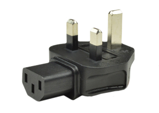 ADAPTER, BRITISH, UNITED KINGDOM BS 1363A TYPE G PLUG (UK1-13P), IEC 60320 C-13 CONNECTOR, 10 AMPERE-250 VOLT, 10 AMP. FUSED, 2 POLE-3 WIRE GROUNDING (2P+E), IMPACT RESISTANT RUBBER BODY. BLACK.  

<br><font color="yellow">Notes: </font> 
<br><font color="yellow">*</font> Connects IEC 60320 C-14 power cords & C-14 "Y" type splitter cords with British, United Kingdom BS 1363, BS 1363A outlets. Scroll down to view.
