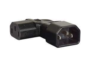 ADAPTER (EXTENSION), IEC 60320 RIGHT ANGLE C-14 PLUG, IEC 60320 LEFT ANGLE C-13 CONNECTOR. CONNECTS IEC 60320 C-14 PLUGS WITH IEC 60320 C-13 POWER CORDS, 2 POLE-3 WIRE GROUNDING (2P+E), 10 AMPERE-250 VOLT. BLACK. 

<br><font color="yellow">Notes: </font> 
<br><font color="yellow">*</font> "Y" type splitter adapters, IEC 60320 C-13, C-14, C-15, C-5, C-7, C-19, C-20 plug adapters & European C-14, C-20 adapters are listed below in related products. Scroll down to view.