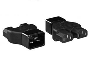 ADAPTER (IEC 60320 C-20, C-13 SPLITTER), 10 AMPERE-250 VOLT, IEC 60320 C-20 PLUG, TWO C-13 CONNECTORS, CONNECTS C-19 POWER CORDS WITH TWO IEC 60320 C-14 POWER CORDS OR POWER INLETS, 2 POLE-3 WIRE GROUNDING (2P+E). BLACK.

<br><font color="yellow">Notes: </font> 
<br><font color="yellow">*</font> IEC 60320 C-19, C-20, C-13, C-14, C-15, C-5, C-7 plug adapters, splitters, European adapters are listed below in related products. Scroll down to view.




 