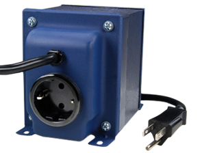 NORTH AMERICAN VOLTAGE STEP-UP TRANSFORMER, 350 WATTS (VA), 50/60 Hz, "SCHUKO" CEE 7/3 EU1-16R OUTLET, 6 FOOT LONG POWER SUPPLY CORD WITH NEMA 5-15P PLUG. TRANSFORMER COLOR BLUE, POWER CORD AND PLUG BLACK.  

<br><font color="yellow">Notes: </font> 
<br><font color="yellow">*</font> Plug adapters available that convert the "Schuko" outlet to other European/International outlets.
<br><font color="yellow">*</font> Auto transformers change voltage levels not frequency from 50 to 60 cycle (hertz) or vice versa. Appliances using synchronous motors should have the motor designed for the specific frequency if motor speed is critical for proper operation of the appliance or equipment.
<br><font color="yellow">*</font> NOT recommended for use with refrigerators.


