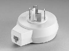 Telephone adapter allows North American RJ11 jack (4 pin) to mate with Swedish telephone socket. Adapter also has a Swedish telephone socket (female). White.