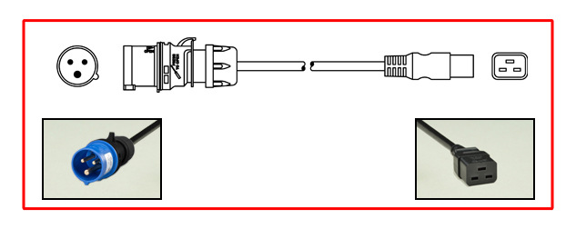 IEC 60309 (6h) 15A-250V [UL/CSA] 16A-250V [VDE, OVE] EUROPEAN / INTERNATIONAL UNIVERSAL DETACHABLE CORD SET, IEC 60309 [IP44] PLUG, IEC 60320 C-19 CONNECTOR, 2 POLE-3 WIRE GROUNDING [2P+E], 14/3 AWG SJTO - 1.5mm2, H05VV-F CONDUCTORS, 3.0 METERS [9FT-10IN] [118"] LONG.
<br><font color="yellow">Length: 3.0 METERS [9FT-10IN]</font>

<br><font color="yellow">Notes: </font> 
<br><font color="yellow">*</font><font color="orange">Custom lengths / designs available.</font>  