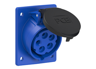 PCE 4159-9, ANGLED RECEPTACLE (60mmX73mm MOUNTING), 16A/20A-120/208V, SPLASHPROOF IP44, 9h, 4P5W, BLUE.
<br>PIN & SLEEVE ANGLED PANEL MOUNT RECEPTACLE. cULus, OVE approved. Conformity Standards, UL 1682, UL 1686, IEC 60309-1, IEC 60309-2, CSA C22.2 182.1, CEE, EN 60309-1, EN 60309-2.

<br><font color="yellow">Notes: </font>
<br><font color="yellow">*</font> View "Dimensional Data Sheet" for extended product detail specifications and device measurement drawing.
<br><font color="yellow">*</font> View "Associated Products 1" for general overview of devices within this product category.
<br><font color="yellow">*</font> View "Associated Products 2" to download IEC 60309 Pin & Sleeve Brochure containing the complete cULus listed range of pin & sleeve devices.
<br><font color="yellow">*</font> Select mating IEC 60309 IP44 splashproof and IP67 watertight devices individually listed below under related products. Scroll down to view.