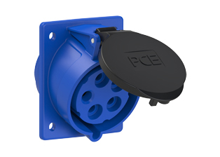 PCE 4259-9, ANGLED RECEPTACLE (60mmX73mm MOUNTING), 30A/32A-120/208V, SPLASHPROOF IP44, 9h, 4P5W, BLUE.
<br>PIN & SLEEVE ANGLED PANEL MOUNT RECEPTACLE. cULus, OVE approved. Conformity Standards, UL 1682, UL 1686, IEC 60309-1, IEC 60309-2, CSA C22.2 182.1, CEE, EN 60309-1, EN 60309-2.

<br><font color="yellow">Notes: </font>
<br><font color="yellow">*</font> View "Dimensional Data Sheet" for extended product detail specifications and device measurement drawing.
<br><font color="yellow">*</font> View "Associated Products 1" for general overview of devices within this product category.
<br><font color="yellow">*</font> View "Associated Products 2" to download IEC 60309 Pin & Sleeve Brochure containing the complete cULus listed range of pin & sleeve devices.
<br><font color="yellow">*</font> Select mating IEC 60309 IP44 splashproof and IP67 watertight devices individually listed below under related products. Scroll down to view.