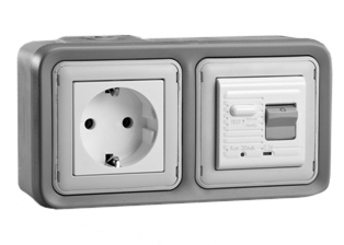 EUROPEAN "SCHUKO" 16 AMPERE-230 VOLT CEE 7/3 <font color="yellow">GFCI (RCBO/RCD)</font> OUTLET, TYPE F (EU1-16R), (EU1-16R), 50/60 Hz, <font color="yellow">(10mA TRIP)</font>, HORIZONTAL SURFACE MOUNT, IP20 RATED, GLAND CABLE ENTRY, 2 POLE-3 WIRE GROUNDING (2P+E). GRAY.  

<BR><font color="yellow">Notes:</font>
<BR><font color="yellow">*</font> Downstream outlets can be protected. Use on single phase 230 volt circuits only.
<BR><font color="yellow">*</font> Latched RCD, No reset after power failure. RCBO (single pole + neutral) provides over current protection.
<BR><font color="yellow">*</font> Screw terminal torque = 0.08Nm. Operating temp. = -5�C to +40�C. 
<BR><font color="yellow">*</font> Weatherproof IP66, IP55 rated outlets listed below. Scroll down to view.
<BR><font color="yellow">*</font> Not for use on life support, medical equipment, refrigeration equipment.  
<BR><font color="yellow">*</font> GFCI (RCBO/RCD) outlets are available for all countries. Contact us.  



 