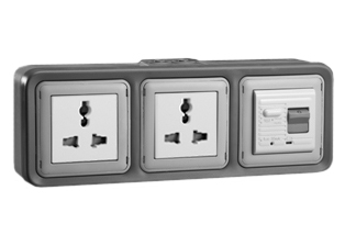 UNIVERSAL, INTERNATIONAL, MULTI-CONFIGURATION <font color="yellow">GFCI (RCBO/RCD)</font> DUPLEX OUTLET, 13 AMPERE-230 VOLT, 50/60 Hz, <font color="yellow">(30mA TRIP)</font>, TEST BUTTON, INDICATOR LIGHT, SHUTTERED CONTACTS, IP 20 RATED, GLAND TYPE CABLE ENTRY, HORIZONTAL MOUNT, 2 POLE-3 WIRE GROUNDING (2P+E), ACCEPTS EUROPEAN, INTERNATIONAL, UK, BRITISH, AUSTRALIA, ASIA, THAILAND, NEMA 5-15P, 6-15P, 5-20P, 6-20P PLUGS. GRAY. 

<br><font color="yellow">Notes: </font> 
<BR><font color="yellow">*</font> Downstream outlets can be protected. Use on single phase 230 volt circuits only.
<BR><font color="yellow">*</font> Latched RCD, No reset after power failure. RCBO (single pole + neutral) provides over current protection.
<br><font color="yellow">*</font> View Dimensional Data Sheet for mating European, International plug types.
<br><font color="yellow">*</font> Screw terminal torque = 0.08Nm. 
<br><font color="yellow">*</font> Operating temp. = -5�C to +40�C.
<br><font color="yellow">*</font> Plug adapter #30140 available. Provides "Earth" connection (2P+E) for European type E, F "Schuko" CEE 7/7, CEE 7/4 plugs.
<BR><font color="yellow">*</font> GFCI (RCBO/RCD) outlets are available for all countries.
