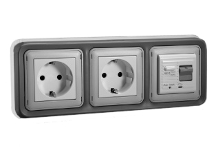 EUROPEAN SCHUKO 16 AMPERE-230 VOLT CEE 7/3 <font color="yellow">GFCI (RCBO/RCD)</font> (EU1-16R) DUPLEX OUTLET, TYPE F, 50/60 Hz, <font color="yellow">(10mA TRIP)</font>, PANEL MOUNT OR FLUSH WALL BOX MOUNT, 2 POLE-3 WIRE GROUNDING (2P+E). GRAY.

<BR><font color="yellow">Notes:</font>
<BR><font color="yellow">*</font> Mating flush mount wall box #77190-D3. 
<BR><font color="yellow">*</font> Downstream outlets can be protected. Use on single phase 230 volt circuits only.
<BR><font color="yellow">*</font> Latched RCD, No reset after power failure. RCBO (single pole + neutral) provides over current protection.
<BR><font color="yellow">*</font> Screw terminal torque = 0.08Nm. Operating temp. = -5C to +40C. 
<BR><font color="yellow">*</font> Weatherproof surface mount IP66 rated outlets listed below. Scroll down to view.
<BR> <font color="yellow">*</font> Not for use on life support, medical equipment, refrigeration equipment.  
 <BR><font color="yellow">*</font> GFCI (RCBO/RCD) outlets are available for all countries. Contact us.  
