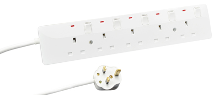 SAUDI ARABIA, GULF STATES, BRITISH, UNITED KINGDOM 5 OUTLET PDU POWER STRIP, 13 AMPERE-250 VOLT [3250 WATTS], 50/60 HZ, BS 1363A [SA1-13R / UK1-13R] TYPE G SOCKETS, SHUTTERED CONTACTS, OVERLOAD PROTECTION, DOUBLE POLE ON/OFF SWITCHES WITH PILOT LIGHTS, 2 POLE-3 WIRE GROUNDING [2P+E], 3.05 METER (10 FOOT) CORD, [SA1-13P / UK1-13P] PLUG WITH 13 AMPERE BS 1362 FUSE. WHITE. 

<br><font color="yellow">Notes: </font> 
<br><font color="yellow">*</font> Approvals / Certifications = SASO 2203, Gulf States "G" mark, CE mark.
<br><font color="yellow">*</font> For horizontal rack mount applications use #52019, #52019-BLK rack mounting plates.
<br><font color="yellow">*</font> British, United Kingdom power cords, plugs, GFCI-RCD outlets, connectors, socket strips, extension cords, plug adapters listed below in related products. Scroll down to view.
