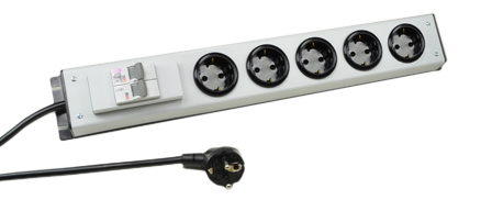 EUROPEAN 16 AMPERE 250 VOLT CEE 7/3 "SCHUKO" (EU1-16R) 5 OUTLET PDU POWER STRIP, SHUTTERED CONTACTS, DOUBLE POLE CIRCUIT BREAKER, 2 POLE-3 WIRE GROUNDING (2P+E), 3.0 METER (9FT-10IN) CORD. GRAY.