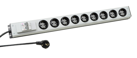 EUROPEAN 16 AMPERE 250 VOLT CEE 7/3 "SCHUKO" (EU1-16R) 9 OUTLET PDU POWER STRIP, DOUBLE POLE CIRCUIT BREAKER, 2 POLE-3 WIRE GROUNDING (2P+E), 3.0 METER (9FT-10IN) CORD. GRAY.