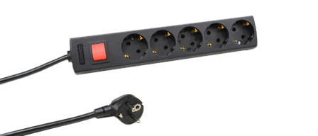 EUROPEAN GERMAN SCHUKO 16 AMPERE-250 VOLT CEE 7/3 (EU1-16R) 5 <font color=ORANGE>(45 ANGLE)</font> OUTLET PDU POWER STRIP, ON/OFF SWITCH, 2 POLE-3 WIRE GROUNDING (2P+E), 3.0 METER (9FT-10IN) CORD. BLACK.   