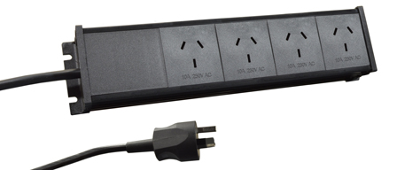 AUSTRALIA / NEW ZEALAND 10 AMPERE-250 VOLT, 4 OUTLET [AU1-10R] PDU POWER STRIP, SURFACE MOUNTING, 2 POLE-3 WIRE GROUNDING [2P+E], 3 METER [9FT-10IN] LONG CORD [AU1-10P] PLUG. BLACK.

<br><font color="yellow">Notes: </font> 
<br><font color="yellow">*</font> Australia / New Zealand plugs, outlets, power cords, connectors, outlet strips, GFCI sockets listed below in related products. Scroll down to view.
