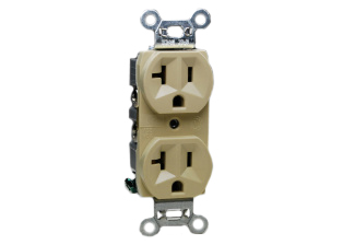 20 AMPERE-125 VOLT AMERICAN DUPLEX OUTLET (NEMA 5-20R), 2 POLE-3 WIRE GROUNDING, SPECIFICATION GRADE, IMPACT RESISTANT NYLON BODY. IVORY.

<br><font color="yellow">Notes: </font> 
<br><font color="yellow">*</font> Panel mount or mount on American 2x4 wall box.