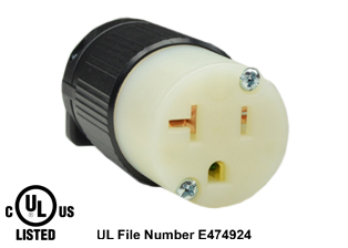 20 AMPERE-125 VOLT (NEMA 5-20R) CONNECTOR, IMPACT RESISTANT NYLON BODY, 2 POLE-3 WIRE GROUNDING (2P+E), SPECIFICATION GRADE. BLACK / WHITE. 

<br><font color="yellow">Notes: </font> 
<br><font color="yellow">*</font> Terminals accept 18/3, 16/3, 14/3, 12/3 AWG size conductors. Strain relief (cord grip range) = 0.300-0.650" dia.
<br><font color="yellow">*</font> NEMA 5-20P (20A-125V) & NEMA 5-15P (15A-125V) plugs, power cords mate with NEMA 5-20R (20A-125V) connectors, receptacles, outlets.
<br><font color="yellow">*</font> Screw torque: Terminal screws = 12 in. lbs., Strain relief / assembly screws = 8-10 in. lbs.
<br><font color="yellow">*</font> Temp. range = -40�C to +75�C.
<br><font color="yellow">*</font> Plugs, connectors, receptacles, power cords, power strips, weatherproof outlets are listed below in related products. Scroll down to view.
