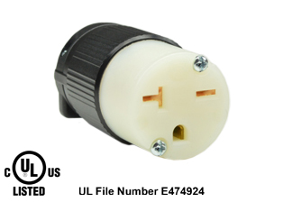 20 AMPERE-250 VOLT (NEMA 6-20R) CONNECTOR, IMPACT RESISTANT NYLON BODY, 2 POLE-3 WIRE GROUNDING (2P+E), SPECIFICATION GRADE. BLACK / WHITE.

<br><font color="yellow">Notes: </font> 
<br><font color="yellow">*</font> Terminals accept 18/3, 16/3, 14/3, 12/3 AWG size conductors. Strain relief (cord grip range) = 0.300-0.650" dia.
<br><font color="yellow">*</font> NEMA 6-20P (20A-250V) & NEMA 6-15P (15A-250V) plugs, power cords mate with NEMA 6-20R (20A-250V) connectors, receptacles, outlets.
<br><font color="yellow">*</font> Screw torque: Terminal screws = 12 in. lbs., Strain relief / assembly screws = 8-10 in. lbs.
<br><font color="yellow">*</font> Temp. range = -40�C to +75�C.
<br><font color="yellow">*</font> Plugs, connectors, receptacles, power cords, power strips, weatherproof outlets are listed below in related products. Scroll down to view.