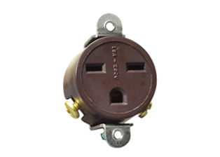 15 AMPERE-250 VOLT AC (USA / CANADA) PANEL MOUNT OUTLET, NEMA 6-15R TYPE B, SPECIFICATION GRADE, SIDE WIRED, SCREW TERMINALS, 2 POLE-3 WIRE GROUNDING (2P+E). BROWN.

<br><font color="yellow">Notes: </font> 
<br><font color="yellow">*</font> Terminal screw torque = 1.6Nm-2.0Nm.
<br><font color="yellow">*</font> NEMA 6-15 power cords, power strips, plugs, connectors, outlets, flanged inlets listed below in related products. Scroll down to view.
