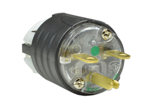 15A-250V HOSPITAL GRADE PLUG, GREEN DOT NEMA 6-15P, POWER CORD DUST / MOISTURE SHIELD, IMPACT RESISTANT NYLON BODY, 2 POLE-3 WIRE GROUNDING (2P+E), TERMINALS ACCEPT 10/3, 12/3, 14/3, 16/3, 18/3 AWG CONDUCTORS, 0.230-0.720" CORD GRIP RANGE. BLACK/CLEAR. UL/CSA LISTED. 

<br><font color="yellow">Notes: </font> 
<br><font color="yellow">*</font> NEMA 6-15P plugs connect with NEMA 6-15R (15A-250V) & NEMA 6-20R (20A-250V) receptacles/connectors.
<br><font color="yellow">*</font> Screw torque: Terminal screws = 12 in. lbs., Strain relief / assembly screws = 8-10 in. lbs.
<br><font color="yellow">*</font> Plugs, connectors, receptacles, power cords, power strips, weatherproof outlets are listed below in related products. Scroll down to view.