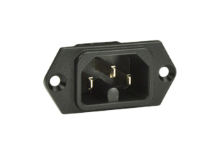 15A-250V IEC 60320 C-16 PANEL MOUNT POWER INLET, 3.5 x 0.8 mm (0.138" x 0.032") SOLDER TERMINALS, 2 POLE-3 WIRE GROUNDING (2P+E). BLACK.

<br><font color="yellow">Notes: </font> 
<br><font color="yellow">*</font> Operating temp. = -25°C to +120°C.
<br><font color="yellow">*</font> Material = Thermoplastic, UL 94V-O.
<br><font color="yellow">*</font> Connects with C-15 power cords, connectors.
<br><font color="yellow">*</font> Power cords, connectors, inlets, plug adapters are listed below in related products. Scroll down to view.