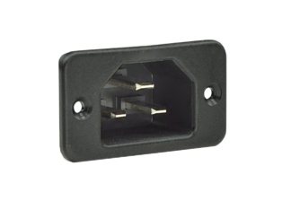 IEC 60320 C-22 <font color="yellow"> "HIGH TEMP" 155�C PANEL MOUNT INLET </font>, 20 AMPERE-250 VOLT 60HZ AND 16 AMPERE-250 VOLT 50HZ, PROTECTION CLASS 1, 6.3 x 0.8 mm (0.250" x 0.032") QUICK CONNECT Q.D. TERMINALS, 2 POLE-3 WIRE GROUNDING, BLACK. 

<br><font color="yellow">Notes: </font> 
<br><font color="yellow">*</font> Operating temp. = -25�C to +155�C.
<br><font color="yellow">*</font> Housing material = PA, UL94V-0.
<br><font color="yellow">*</font> Mating C-21 "high temp" power connectors #57095, #57095-RA listed below under related products.