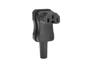 10A-250V IEC 60320 C-15 DOWN ANGLE CONNECTOR, (CEBEC, DEMKO, FI, KEMA, NEMKO, OVE, SEMKO, SEV, VDE) APPROVED, 2 POLE-3 WIRE GROUNDING (2P+E), TERMINALS ACCEPT 18 AWG-14 AWG CONDUCTORS, MAX DIA. CORD = 0.335", BLACK. 

<br><font color="yellow">Notes: </font> 
<br><font color="yellow">*</font> Connects with C-16 power inlets.
<br><font color="yellow">*</font> Power cords, plugs, connectors, power inlets, plug adapters listed below in related products. Scroll down to view.