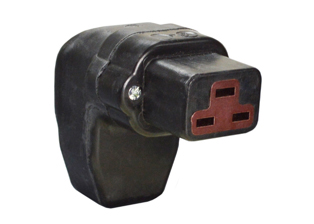 IEC 60320 C-19 RUBBER 16 AMPERE-250 VOLT (VDE) DOWN ANGLE IMPACT RESISTANT CONNECTOR, 2 POLE-3 WIRE GROUNDING,
TERMINALS ACCEPT 14 AWG (2.5.0 mm) CONDUCTORS. ACCEPTS 0.354-0.433" DIA. CORD, BLACK.