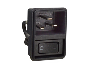 IEC 60320 C-20 INLET, 20 AMPERE-250 VOLT UL/CSA, 16 AMPERE-250 VOLT VDE, ON/OFF SWITCH (DPST), 2 POLE-3 WIRE GROUNDING, SNAP-IN PANEL MOUNT, 6.3 x 0.8 mm (0.250" x 0.032") Q.D. TERMINALS, UL 94V-O RATED. BLACK.


