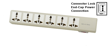 UNIVERSAL EUROPEAN, INTERNATIONAL MULTI-CONFIGURATION 13 AMPERE-250 VOLT [3250 WATTS] 6 OUTLET PDU POWER STRIP, 50/60Hz, <font color="YELLOW"> "LOCKING TYPE" POWER INLET,</font> SURGE PROTECTION, SHUTTERED CONTACTS, ILLUMINATED ON/OFF CIRCUIT BREAKER, 2 POLE-3 WIRE GROUNDING [2P+E]. IVORY.
 
<br><font color="yellow">Notes: </font> 
<br><font color="yellow">*</font> Select a mating locking power supply cord for 58206. [88-WE-XXX] series cords are listed on Dimensional Data Sheet, in related products below or visit <a href="http://internationalconfig.com/icc6.asp?item=88-WE-Power-Cord-Selector" target="_blank">58206 Power Supply Cord Selector</a>.
<br><font color="yellow">*</font> Universal outlets accept European, Germany, France, Belgium, UK, British, Italy, Denmark, Swiss, Australia, China, Japan, Brazil, Argentina, American, South America, Israel, Asia, Thailand plugs.
<br><font color="yellow">*</font> <font color="yellow"> Outlets also accepts South Africa, India Type D [5A/6A-250V] plugs, South Africa 16A-250V Type N plugs.</font> 
<br><font color="yellow">*</font> European CEE 7/4, CEE 7/7 plugs require adapter #74900-SGA or #30140-A for grounding (2P+E) connection.
<br><font color="yellow">*</font> Use #52019, #52019-BLK rack mounting plates for PDU applications.
<br><font color="yellow">*</font> Locking power inlet prevents accidental disconnect. 
<br><font color="yellow">*</font> Power cords, plugs, outlets, connectors are listed below in related products. Scroll down to view.


 
  