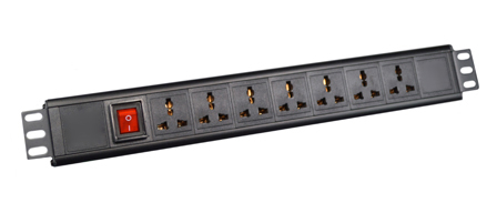 UNIVERSAL MULTI-CONFIGURATION 10 AMPERE 250 VOLT 7 OUTLET PDU POWER STRIP, "19" HORIZONTAL RACK MOUNT, (1.5U), ILLUMINATED D.P. SWITCH, IEC 60320 C-14 POWER INLET  <font color="yellow">(ON BACK SIDE OF STRIP)</font>, METAL ENCLOSURE, 2 POLE-3 WIRE GROUNDING (2P+E). BLACK.

<br><font color="yellow">Notes: </font> 
<br><font color="yellow">*</font> Operating Temp. = -10�C to +60�C.
<br><font color="yellow">*</font> Storage Temp. = -25�C to +65�C.
<br><font color="yellow">*</font> Plug adapter #30140-A available. Provides "Earth" grounding connection (2P+E) for CEE 7/7, CEE 7/4 European Schuko, French plugs used with universal power strips.
<br><font color="yellow">*</font> C-14 inlet accepts all C-13, C-15 power cords, connectors.
<br><font color="yellow">*</font> View Dimensional Data Sheet for mating International, European plugs.
<br><font color="yellow">*</font> Mounting brackets reversible for vertical mount applications.
<br><font color="yellow">*</Mating power cords listed below in related products. Scroll down to view.

