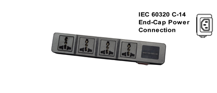 UNIVERSAL INTERNATIONAL, EUROPEAN MULTI-CONFIGURATION 4 OUTLET, 13 AMPERE-250 VOLT (3250 WATTS) PDU POWER STRIP, 50/60Hz, C-14 POWER INLET, SURGE PROTECTION <font color="yellow">++</font>, SHUTTERED CONTACTS, ILLUMINATED <font color="yellow"> D.P. ON/OFF CIRCUIT BREAKER</font>, 2 POLE-3 WIRE GROUNDING [2P+E]. BLACK.
<BR><font color="yellow">++</font> MAX. ENERGY = 10/1000US, JOULE: 125/HIGH SURGE 175. MATERIALS: NYLON, ABS, PC, OPERATING TEMP = -20�C to +80�C).

<br><font color="yellow">Notes: </font> 
<br><font color="yellow">*</font> Desk, wall, flat surface mountable. For horizontal PDU rack mount applications, #52019-BLK mounting plate required.
<br><font color="yellow">*</font> Power inlet accepts C-13, C-15 cords, connectors. C-13 and Locking C-13 power cords available. <font color="yellow"> View print for details. </font>  
<br><font color="yellow">*</font> Universal Multi-Configuration outlets accept European, Germany, France, Belgium, UK, British, Italy, Denmark, Swiss, Australia, China, Japan, Brazil, Argentina, American, South America, Israel, Asia, Thailand plugs. <font color="yellow"> View print for plug compatibility chart.</font> 
<br><font color="yellow">*</font> Outlets also accept South Africa, India <font color="yellow">Type D</font> (5/6A-250V) BS 546 plugs and South Africa 16A-250V <font color="yellow">Type N</font> (SANS 164-2) plugs </font>. 
<br><font color="yellow">*</font> Plug adapter #30140-BLK provides ground [Earth Connection] when Schuko CEE 7/4, CEE 7/7 plugs are used with outlet strip.
<br><font color="yellow">*</font> Complete range of Universal Multi Configuration Power Strips. <a href="https://www.internationalconfig.com/multi-configuration-universal-power-strips-multiple-outlet-pdu-power-distribution-units.asp" style="text-decoration: none">Universal Power Strips Link</a>
 <br><font color="yellow">*</font> Power cords, plugs, outlets, connectors are listed below in related products. Scroll down to view.