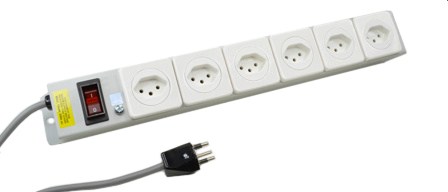 SWITZERLAND 10 AMPERE-250 VOLT SEV 1011 TYPE J (SW1-10R) 6 OUTLET PDU POWER STRIP, ILLUMINATED 10 AMP. DOUBLE POLE CIRCUIT BREAKER, METAL ENCLOSURE, VERTICAL RACK/SURFACE MOUNT, 2 POLE-3 WIRE GROUNDING (2P+E), 2.0 METER (6FT-7IN) CORD. GRAY.

<br><font color="yellow">Notes: </font> 
<br><font color="yellow">*</font> Operating temp. = 0C to +60C.
<br><font color="yellow">*</font> Storage temp. = -10C to +70C.
<br><font color="yellow">*</font> Swiss plugs, outlets, power cords, connectors, outlet strips, GFCI sockets listed below in related products. Scroll down to view.