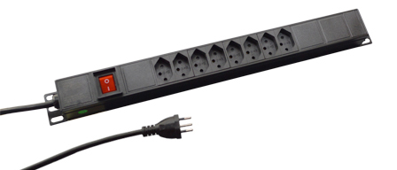 SWITZERLAND 10 AMPERE 250 VOLT SEV 1011 TYPE J (SW1-10R) 8 OUTLET PDU POWER STRIP, "19" VERTICAL RACK / SURFACE MOUNT, (1U SIZE), SHUTTERED CONTACTS, D.P. SWITCH, PILOT LIGHT, 50/60HZ, METAL ENCLOSURE, 2 POLE-3 WIRE GROUNDING (2P+E), 1.5mm2 CORD, 3.0 METERS (9FT-10IN) LONG. BLACK.

<br><font color="yellow">Notes: </font> 
<br><font color="yellow">*</font> Operating temp. = -10C to +60C.
<br><font color="yellow">*</font> Storage temp. = -25C to +65C.