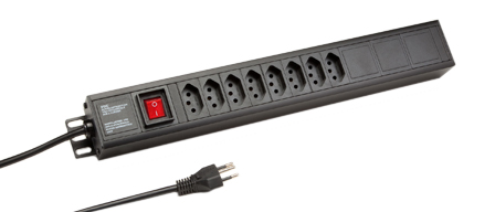 BRAZIL 10 AMPERE-250 VOLT, 50/60-HZ, NBR 14136 <font color="yellow"> TYPE N </font> (BR2-10R) 8 OUTLET PDU POWER STRIP, "19 IN." VERTICAL RACK MOUNT OR SURFACE MOUNT, 1.5U SIZE METAL ENCLOSURE, ILLUMINATED DOUBLE POLE SWITCH, 2 POLE-3 WIRE GROUNDING (2P+E), 3.0 METER (9FT-10IN) CORD. BLACK.

<br><font color="yellow">Notes: </font> 
<br><font color="yellow">*</font> Operating temp. = -10�C to +60�C.
<br><font color="yellow">*</font> Storage temp. = -25�C to +65�C.
<br><font color="yellow">*</font> Power strip outlets accept Brazil 10 Amp. & 2.5 Amp. plugs.
<br><font color="yellow">*</font> Brazil plugs, outlets, power cords, GFCI / RCD outlets, connectors, outlet strips, listed below in related products. Scroll down to view.
