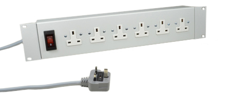 UK, BRITISH, UNITED KINGDOM 13 AMPERE-250 VOLT 6 OUTLET (UK1-13R) POWER STRIP, BS 1363A TYPE G SOCKETS, SHUTTERED CONTACTS, 19 IN. HORIZONTAL RACK MOUNT, ILLUMINATED 12 AMP. DOUBLE POLE CIRCUIT BREAKER, 2 POLE-3 WIRE GROUNDING (2P+E), 2.0 METER (6FT-7IN) LONG CORD WITH (UK1-13P) BS 1362 13 AMPERE FUSED PLUG. STEEL ENCLOSURE. GRAY.

<br><font color="yellow">Notes: </font> 
<br><font color="yellow">*</font> Operating Temp. = 0�C to +60�C.
<br><font color="yellow">*</font> Storage Temp. = -10�C to +70�C.
<br><font color="yellow">*</font> British, United Kingdom power cords, plugs, GFCI-RCD outlets, connectors, socket strips, extension cords, plug adapters listed below in related products. Scroll down to view.

