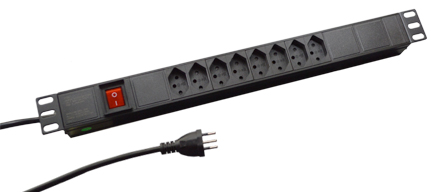 SWITZERLAND 10 AMPERE 250 VOLT SEV 1011 TYPE J (SW1-10R) 8 OUTLET PDU POWER STRIP, "19" HORIZONTAL RACK MOUNT, (1U SIZE), SHUTTERED CONTACTS, D.P. SWITCH, PILOT LIGHT, 50/60HZ, METAL ENCLOSURE, 2 POLE-3 WIRE GROUNDING (2P+E), 1.5mm2 CORD, 3.0 METERS (9FT-10IN) LONG. BLACK.

<br><font color="yellow">Notes: </font> 
<br><font color="yellow">*</font> Operating temp. = -10C to +60C.
<br><font color="yellow">*</font> Storage temp. = -25C to +65C.