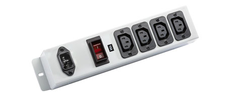 IEC 60320 C-13, C-14 PDU POWER STRIP, 4 OUTLETS, 10 AMPERE-230 VOLT, VERTICAL RACK / SURFACE MOUNT, METAL ENCLOSURE, SHUTTERED CONTACTS, ILLUMINATED 10 AMP. DOUBLE POLE CIRCUIT BREAKER, 2 POLE-3 WIRE GROUNDING (2P+E), IEC 60320 C-14 POWER INLET. GRAY.

<br><font color="yellow">Notes: </font> 
<br><font color="yellow">*</font> Operating temp. = 0�C to +60�C.
<br><font color="yellow">*</font> Storage temp. = -10�C to +70�C.
<br><font color="yellow">*</font> C14 power inlet accepts power cords with IEC 60320, C13, C15 type connectors.
<br><font color="yellow">*</font> IEC 60320 C13, C14 plugs, outlets, power cords, connectors, outlet strips are listed below in related products. Scroll down to view.


 