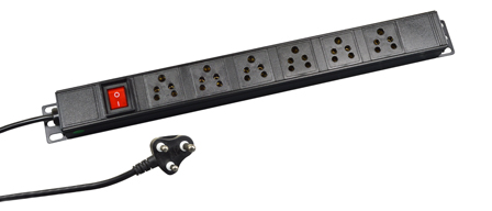 INDIA PDU POWER STRIP, 6 AMPERE-250 VOLT, 6 OUTLETS <font color="yellow"> (TYPE D RATED 6A-250V) </font> (IN2-6R) IS 1293:2005, METAL ENCLOSURE, 19" VERTICAL / SURFACE RACK MOUNT, ILLUMINATED DOUBLE POLE SWITCH, 2 Pole-3 WIRE GROUNDING (2P+E), 3.0 METER (9FT-10IN) CORD, <font color="yellow"> 16A-250V TYPE M PLUG</font>. BLACK.

<BR> <font color="yellow"> Notes:</font>
<BR><font color="yellow">*</font> Outlets Accept India <font color="yellow"> (3A-250V & 6A-250V) TYPE D Plugs Only.</font>

<BR><font color="yellow">*</font> Power Cord Plug,<font color="yellow">16A-250V Type M Plug.</font>
</font>

<BR><font color="yellow">*</font> Operating temp. = -10C to +60C.
<BR><font color="yellow">*</font> Storage temp. = -10C to +70C.
<BR><font color="yellow">*</font> Power cords, plugs, outlets, GFCI/RCD sockets, plug adapters listed below. Scroll down to view.