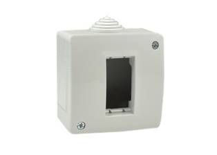 SURFACE MOUNT 1 GANG INSULATED MODULAR DEVICE WALL BOX, IP40 RATED. ACCEPTS 22.5mmX45mm MODULAR SIZE DEVICES. GRAY.

<br><font color="yellow">Notes: </font> 
<br><font color="yellow">*</font> Box has two knockouts and one membrane gland cable entry.
